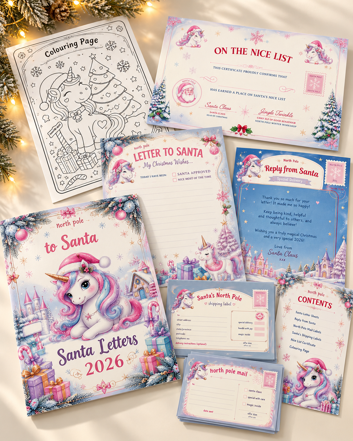 Unicorn Letter to Santa Kit with Reply & Colouring Pencils