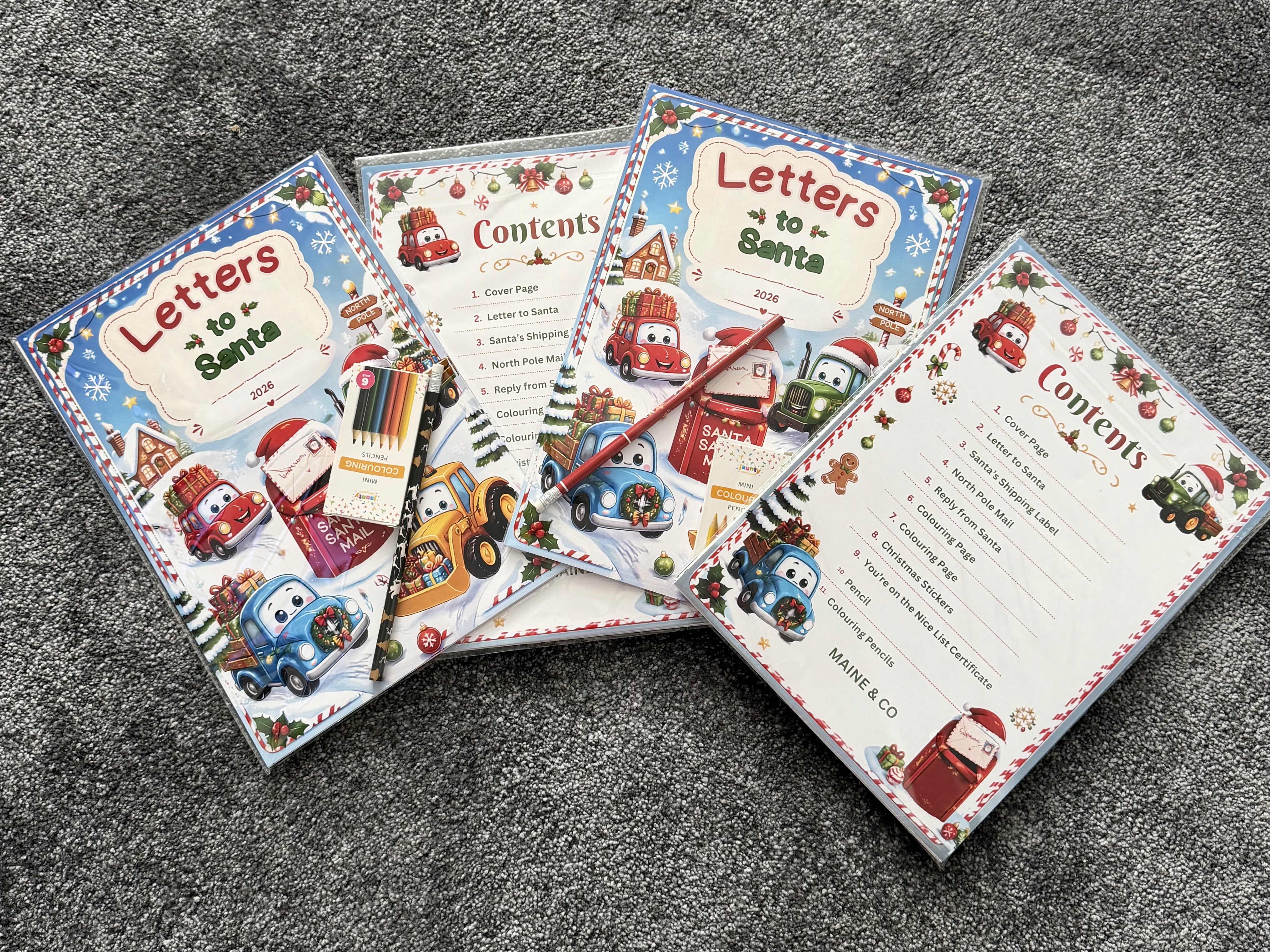 Cars & Tractors Letter to Santa Kit with Reply & Colouring Pencils