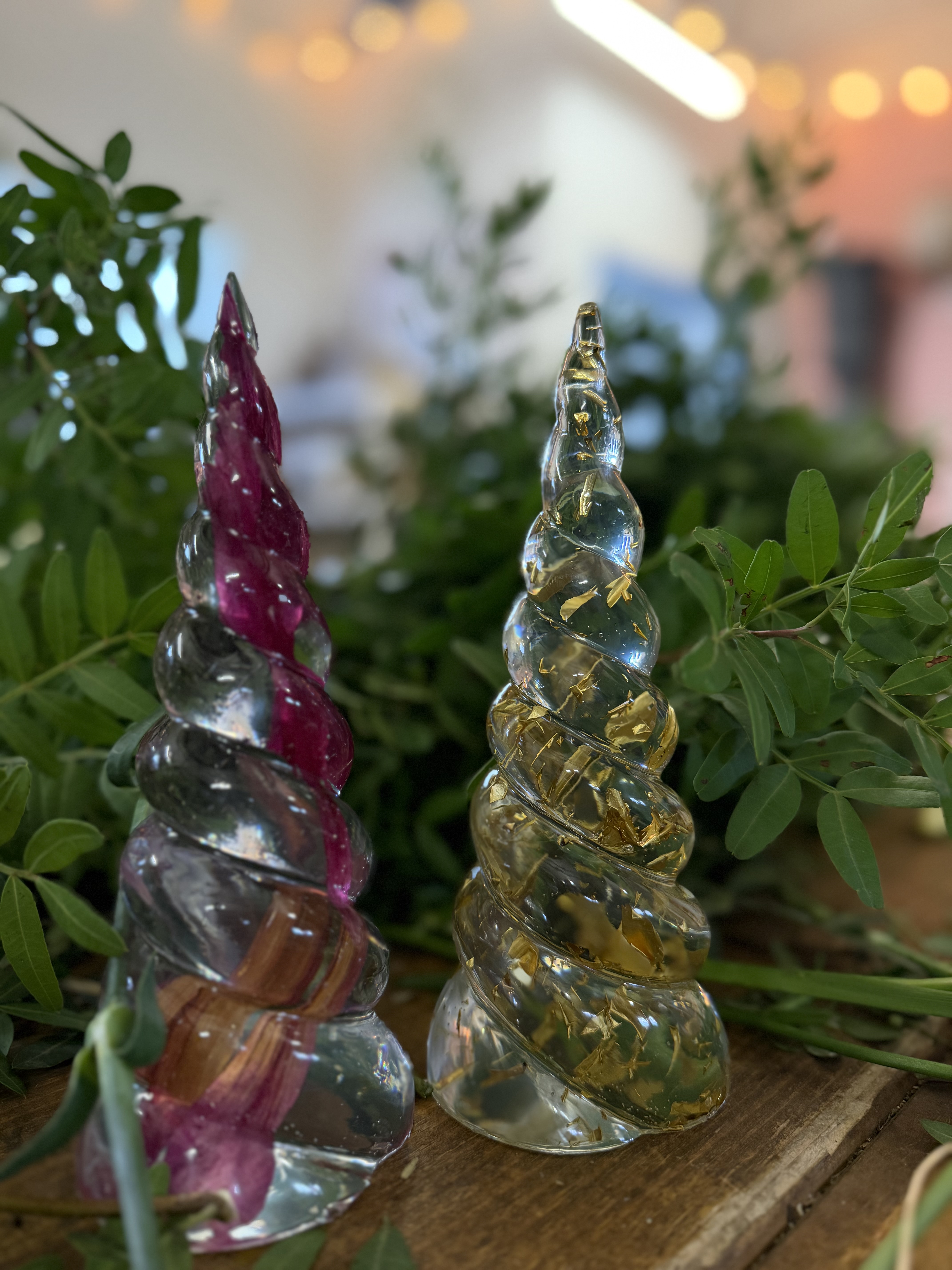 Twisted Resin Christmas Tree Decorations – Pink and Gold